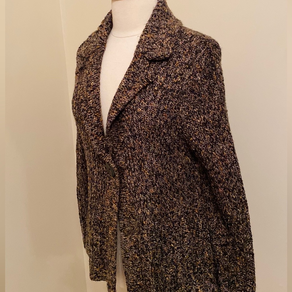 Alps Gray Orange Brown SZ L Cabincore Outdoorsy Gorpcore Knit Cardigan Sweater - Picture 5 of 10